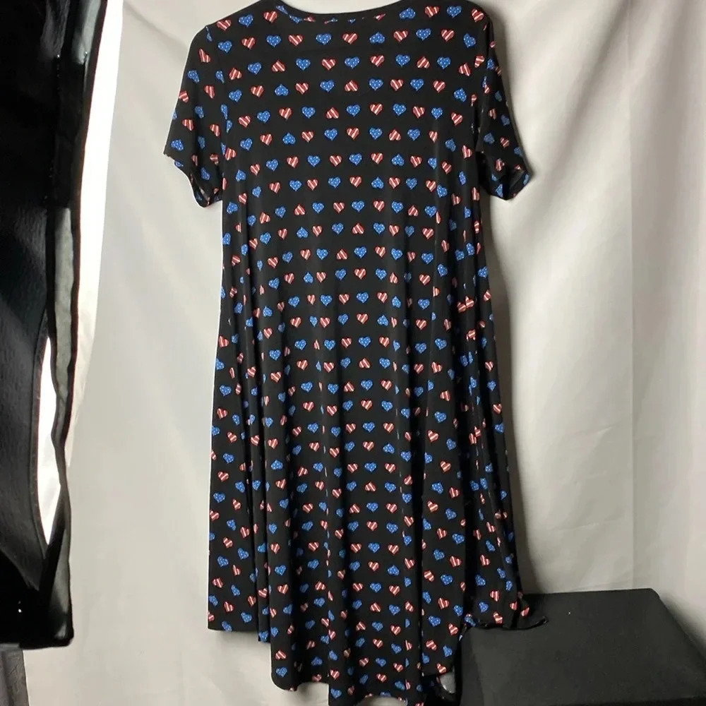LULA ROE WO SIZE SMALL NAVY‎ PATRIOTIC HEARTS DRESS HIGH- LO HEM CLEAN - Picture 7 of 10